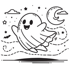 Halloween cute ghost illustrations line art