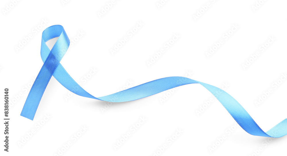 Wall mural Light blue awareness ribbon isolated on white, top view - Wall murals