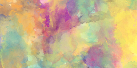 Soft watercolor splashes of grunge watercolor background, pastel watercolor paper textured illustration, Colorful and bright watercolor background texture with grunge watercolor splashes.