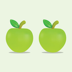 green apple with leaf on white