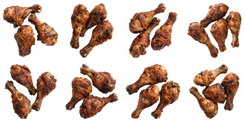 Collection of Jamaican Jerk Fried Chicken Drumsticks isolated on transparent png background. Generative ai