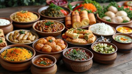 Iftar Table Spread: Photo of a dining table full of iftar dishes.  