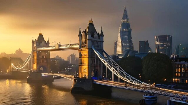 view of London bridge with morning background with smooth looping video.