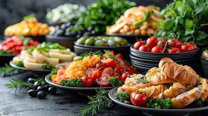 Obraz premium Iftar Table Spread: Photo of a dining table full of iftar dishes. 