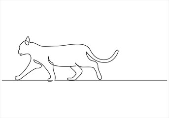 Continuous single line drawing of simple cute cat. Isolated on white background vector illustration.