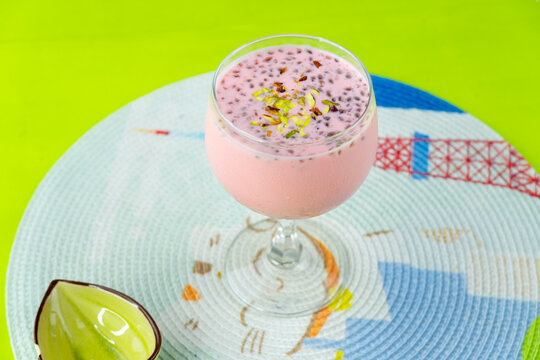 Gond Katira and Rose Syrup with Milk drink for Summer. Tragacanth Gum rose Syrup and Milk Drink. Perfect Summer Drink 
