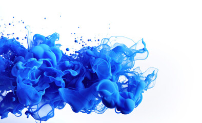 Abstract Blue Ink Swirl in Water on White Background: Vivid Color Explosion
