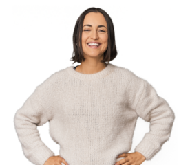 Young Caucasian woman with short hair confident keeping hands on hips.