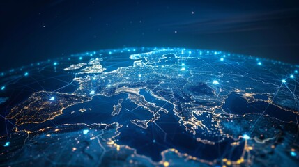 Fototapeta premium A close up of the European continent at night with the lights of the cities visible. Concept of wonder and awe at the beauty of the world and the vastness of the universe