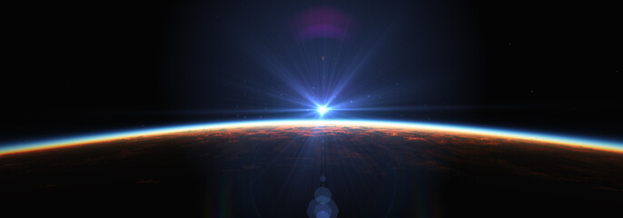 Earth sunrise from space over cloudy ocean. 3d rendering © aleksandar nakovski
