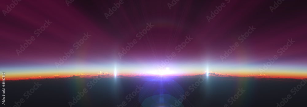 Canvas Prints earth sunrise from space over cloudy ocean. 3d rendering
