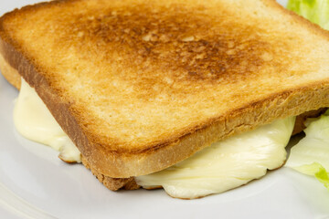 toast au fromage, en gros plan, dans une assiette