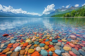 Colorful Rocks Under Clear Water at Lake McDonald, Glacier National Park