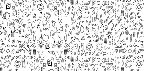 Obraz premium Black doodle art seamless pattern background design. Simple childish art backdrop