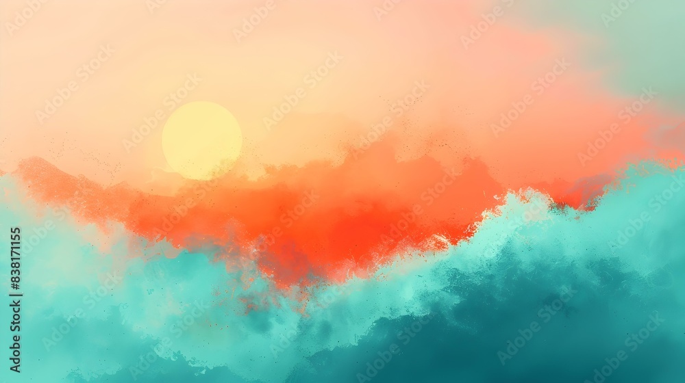 Wall mural Gradient Turquoise to peach backdrop