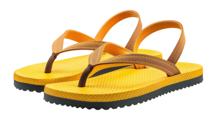 Yellow flipflop sandals. PNG