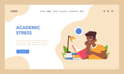 Academic stress depiction. Flat vector illustration