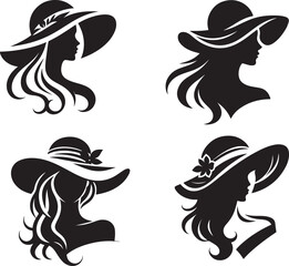  Women hat fashion logo Silhouette white background vector 