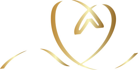 Gold heart ribbons shadow. Decoration for love, romantic