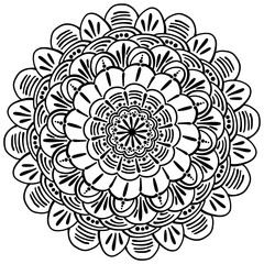 Flower mandala with fancy patterned motifs, zendoodle coloring page for creativity and design