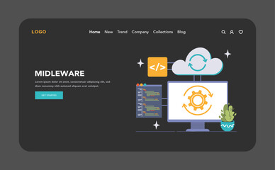 Middleware concept with cloud computing. Flat vector illustration