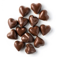 Fototapeta premium Heart-shaped chocolate candies on a white background. Generative AI