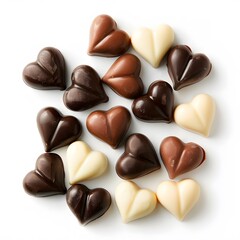 Fototapeta premium Heart-shaped chocolate candies on a white background. Generative AI