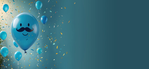 Ballon bleu et moustache pour la fête des pères, bonne fête à tous les papas, espace vide pour du texte