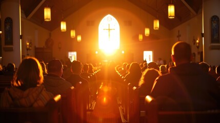 Church service at dawn generative ai