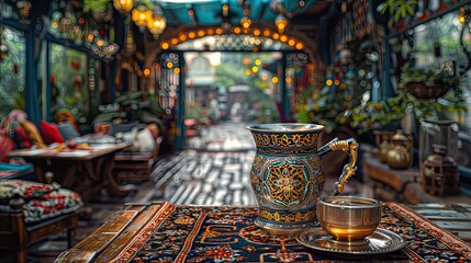 The Arabic coffee mug is a gift item that is made from gold, silver, copper, brass, aluminium, metallic or ceramic material, and decorated with semi-precious  