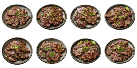 Collection of Korean Bulgogi Steak isolated on transparent png background. Generative ai