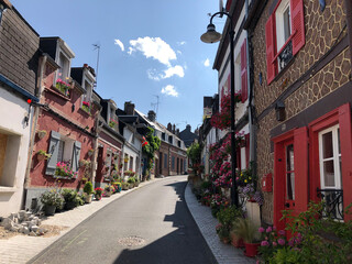 narrow street in the fishing village of Saint-Valery-en-Caux in Normandy