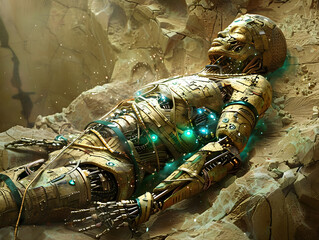 AI resurrecting an ancient mummy with advanced technology