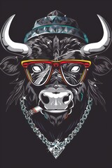 Fototapeta premium Stylized bull portrait with diamond motif