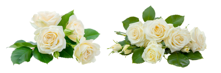 Top view bouquet of white roses on white