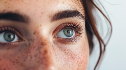 Vision, eyesight, and woman gets light-on-iris exam for weak vision. Girl gets healthy visual refraction eye exam at clinic.