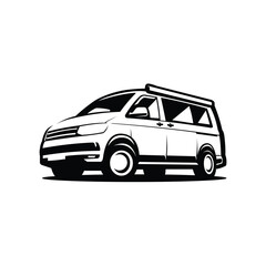 RV Camper Van Motor Home Caravan Vehicle Monochrome Vector Isolated