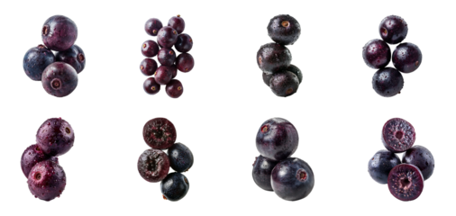 Set of fresh acai berries with droplets, cut out - stock png.