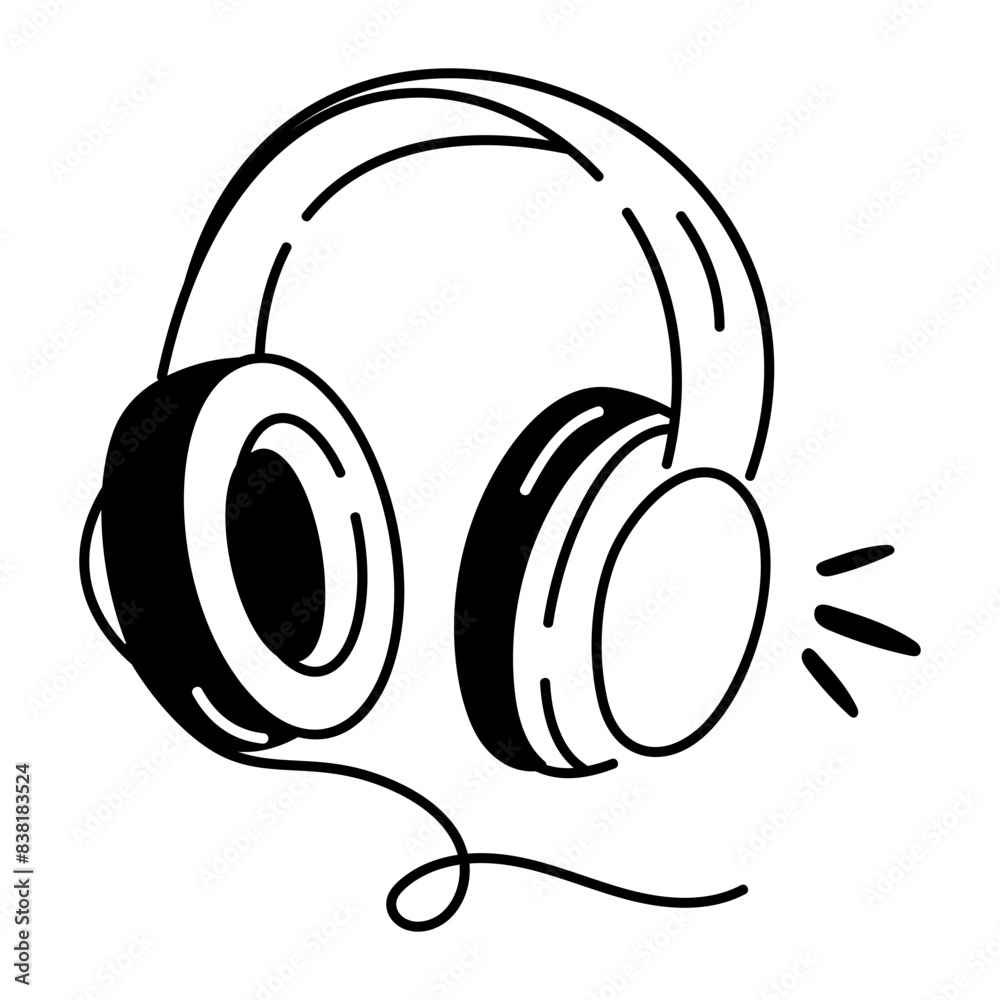 Sticker check out doodle icon of headphones