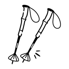 Well-designed doodle icon of trekking poles 