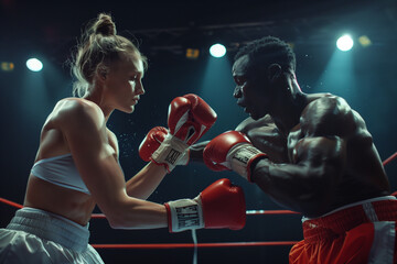 2 race Boxing Duo, Caucasian female and African male Boxers, Sports Unity, Powerful Boxing banner, Fitness Enthusiasts, Boxers in Action, girl and boy fighting wrestling, wrestling couple wallpaper