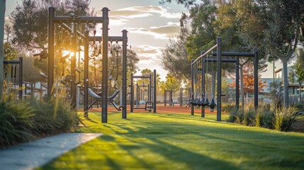 Fototapeta premium Urban Fitness Community: Create a scene of an urban fitness community with group workouts, outdoor activities,