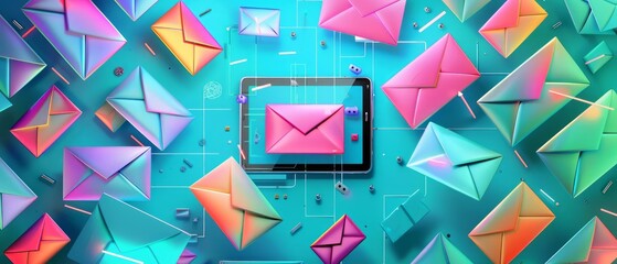 An email and SMS marketing concept highlighting a detailed scheme of direct sales in business, showcasing a client list for mailing and a wellorganized newsletter strategy