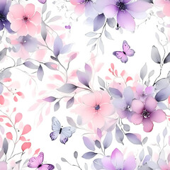 Fototapeta premium Flowers and Batterflies pattern