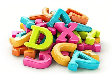 Fototapeta premium Colorful plastic alphabet letters in a random pile, perfect for educational and creative projects involving learning and children's activities.