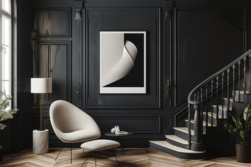 Modern home interior design with black wall generated.Ai