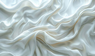 Obraz premium White 3D abstract background with soft silk textile waves. Minimalistic banner with pattern white glossy soft wavy embossed texture. Horizontal neutral image, copy space