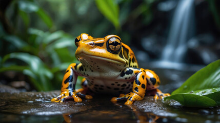 Fototapeta premium wildlife of frogs perched on rocks and trees in the forest