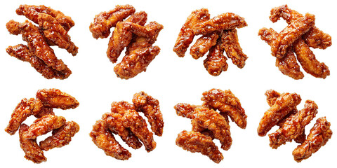 Obraz premium Collection of Teriyaki Fried Chicken Strips isolated on transparent png background. Generative ai