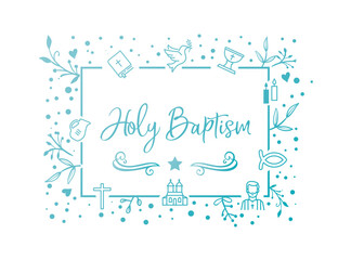 Naklejka premium Holy baptism greeting card - text with Christian symbols